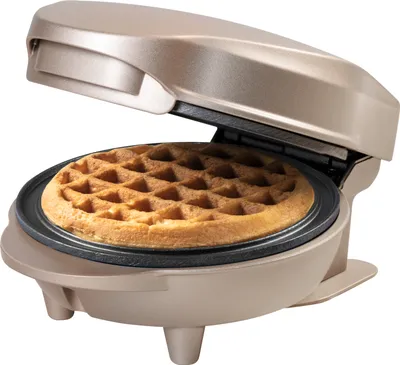 Produktbild von Bestron Mini-Waffeleisen für klassische Waffeln, kleiner Waffelmaker mit Antihaftbeschichtung, für Kindergeburtstage, Familienfeiern, Ostern oder Weihnachten, Satin Collection, Farbe: Hellbeige