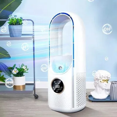 Obrázok produktu pre Elektrický, prenosný, biely, bezlopatkový, zvlhčovací, USB, multifunkčný ventilátor s časovačom