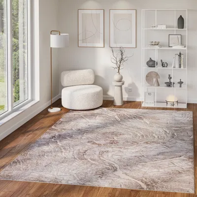 Image de Tapis COMO Moderne Abstrait Tapis à poils courts Beige Marron 200 x 300 cm