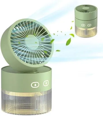 Immagine prodotto di Mini ventilatore con rotazione a 120° e protezione contro il vapore, serbatoio dell'acqua da 350 ml, lampada da comodino e 3 velocità