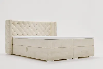 Obrázek produktu pro Postel s pružinovým boxem 140x200 cm Valencia Box - Topper & bed box & matrace - Čalouněná postel, manželská postel - Glamour, Chesterfield - Sametová látka (Béžová - Magic Velvet 2201)