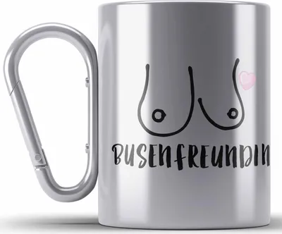 Produktbild von Trendation - Busenfreundin Edelstahl Tasse Karabiner Geschenk Beste Freundin Geburtstag Lustig Freundinnen Spruch Becher (Silber)