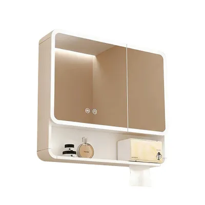 Image de Armoire de toilette, armoire de toilette avec LED, miroir de salle de bain avec armoire, armoire de toilette murale, blanc 80【JG-BC547】