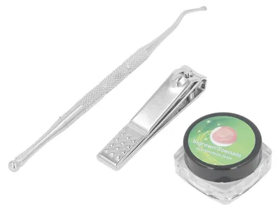 Produktbild von 50 Stück C-förmige Korrekturstreifen für eingewachsene Zehennägel mit Heber und Nagelknipser