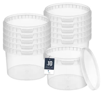 Immagine prodotto di BenBow secchio con coperchio 5L x10 Trasparente - sicuro per gli alimenti, stabile, ermetico, a prova di perdite, inodore - secchio in plastica con manico - vuoto