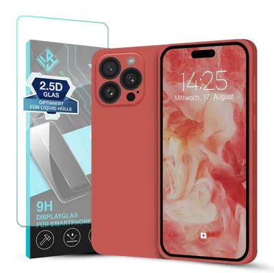 Produktbild von Hülle für Apple iPhone 16 Pro mit 9H Displayglas Displayschutz Case Cover Bumper Smartphone Softgrip Schutzhülle Farbe: Rot