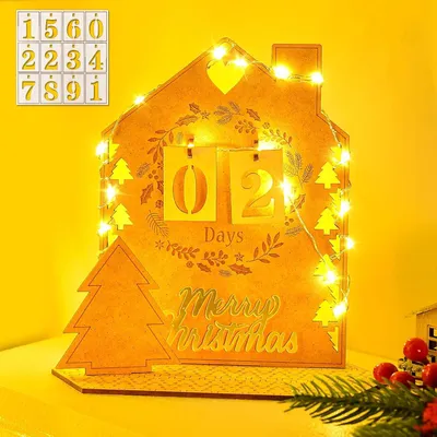 Produktbild von Adventskalender aus Holz mit LED-Lichterkette – 24-tägiger Adventskalender für Weihnachten – Dekoration für den Schreibtisch – Weihnachtsdeko – Holz – Dekoration – Geschenke