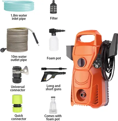 Produktbild von Elektrischer Hochdruckreiniger - Waschpistole für Auto und Fenster - 150W 135 bar - 160° verstellbare Düse - 5,6 l/min - Orange