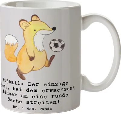Produktbild von Mr. & Mrs. Panda Kaffeetasse Fußballspiel - Grau Pastell - Geschenk, Kaffeebecher, haferl, Männer, Humor, Fußballfans, Spannung, Teamsport, Erwachsene, Bedruckte Tasse