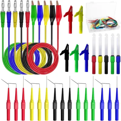 Produktbild von 30 Stück Multimeter Messleitungen Kit, 4mm Bananenstecker mit Krokodilklemmen & Testsonde für Digital Multimeter Spannungsprüfer