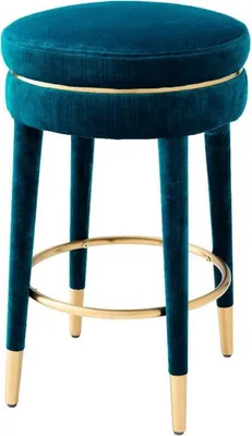 Produktbild von Casa Padrino Luxus Barhocker Blau / Messing Ø 41 x H. 68 cm - Runder Samt Hocker - Luxus Möbel