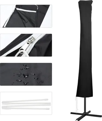 Immagine prodotto di Copertura per ombrellone Izrielar fino a Ø270-300 cm con asta, resistente all'inverno e alle intemperie, robusta, antistrappo, grande, idrorepellente, telo di protezione, telone nero