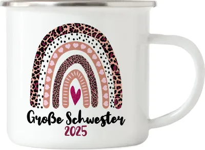 Produktbild von Große Schwester 2025 Emaille Tasse Sisters Sis Beschützer Geborgenheit Liebe Familie Zusammenhalt Freude Love