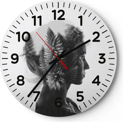 Produktbild von Wanduhr - Rund - Glasuhr - Frau Abstraktion - 40x40cm - Schleichendes Uhrwerk - Lautlos - zum Aufhängen bereit - Dekoration Modern - Wanddekoration aus Glas - C4AR40x40-3799