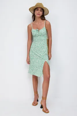 Produktbild von Minikleid mit Blumenmuster und Schlitz, Ecru, M