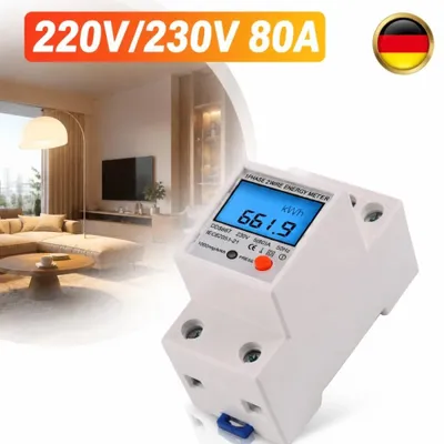 Produktbild von Stromzähler Hutschiene 1-Phasig 80A 230V LCD Digitaler Zwischenzähler