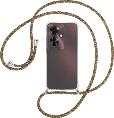 Produktbild von Handykette Backcover-Schutzhülle mit Band (Metall silberfarben) für Oppo Reno11 F 5G - braun+beige