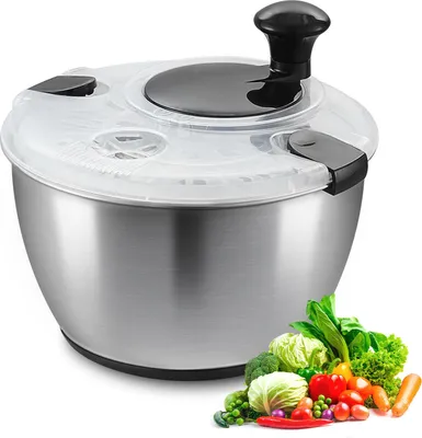 Produktbild von Edelstahl Salatschleuder 4,75 L – Salattrockner & Gemüse-Spinner Edelstahl