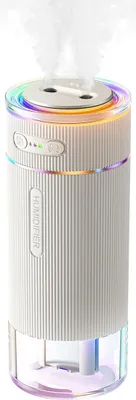 Produktbild von Ultraschall Luftbefeuchter tragbar, Doppel-Düse, kalter Nebel, leise, LED-Ambiente, automatische Abschaltung, für Schlafzimmer & Babyzimmer