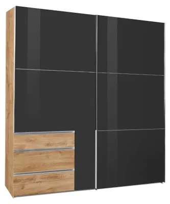 Produktbild von Schwebetürenschrank Level Kleiderschrank 2-türig 200x65x216cm plankeneiche Grauglas