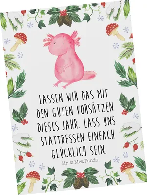 Produktbild von Mr. & Mrs. Panda Postkarte Axolotl Glücklich - Weiß - Geschenk, Ansichtskarte, Postkarten, Fotokarte, Weihnachten, Ansichtskarten, Grußkarte