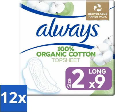 Obrázek produktu pro Always - Hygienické vložky - Dlouhé - Bavlněná ochrana - S křidélky - 9 hygienických vložek - Cenově výhodné balení - 12 kusů