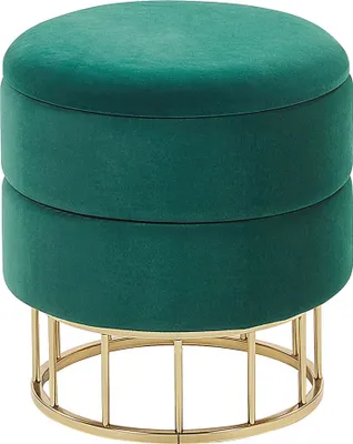 Produktbild von BELIANI Pouf mit Stauraum Dunkelgrün Samt Gepolstert Gesteppt Rund ⌀ 37 cm Goldenes Metallgestell Moderner Sitzhocker für Wohnzimmer Schlafzimmer Flur
