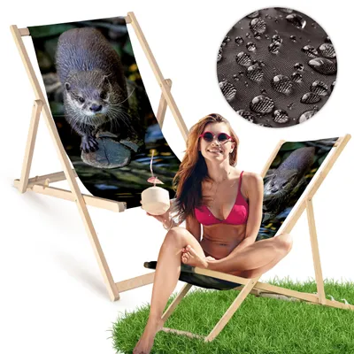 Holz Liegestuhl klappbar „Otter“ – Gartenstuhl Relaxstuhl Sonnenliege Balkon Terrasse Tiermotiv