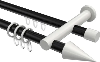 Produktbild von Interdeco Rundrohr-Innenlaufstange / Gardinenstange (Kombination) Schwarz / Weiß, Typ Platon Savio (Kegel), 20 mm Ø 2-läufig, 480 cm