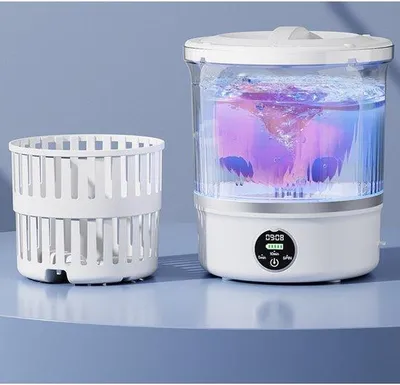 Productafbeelding van Handwasmachine, 3 liter inhoud, ideaal voor het wassen van huishoudelijke kleding, sokken en ondergoed. Ook geschikt als wasmachine voor op reis, met een centrifugeerfunctie.