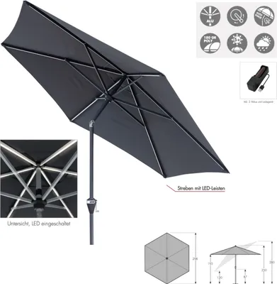 Produktbild von DOPPLER ACTIVE Auto Tilt ø 300 cm Sonnenschirm LED Balkonschirm anthrazit Mittelmast