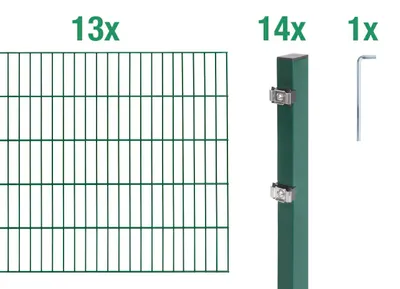 Produktbild von Alberts Doppelstabmatten Zaun, Höhe 120 cm, Länge 26 m, Zaun-Komplettset zum Einbetonieren, grün, Pfosten 60x40 mm