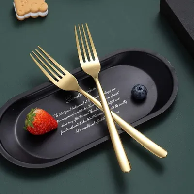Produktbild von Goldene Tafelgabeln, 6-teilig, Edelstahl, 8 Zoll, Besteckset für Zuhause, Küche oder Restaurant, spülmaschinenfest