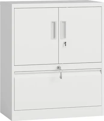 Produktbild von 80x40x95 cm Weiss Aktenschrank Bueroschrank Abschliessbar Mehrzweckschrank Stahl 2 Tueren Verstellbare Regale