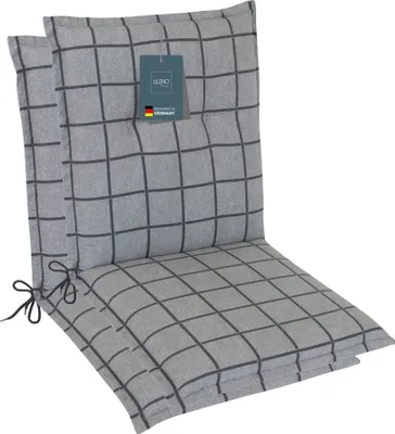 Produktbild von LILENO HOME Gartenstuhl Auflagen als [2er Set - Niedriglehner] in Yacht-Karo Hellgrau - bequeme Liegen als Sitzauflagen für Gartenmöbel - Stuhlkissen für Gartenstühle und Klappstühle