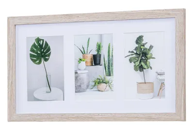 Produktbild von Bilderrahmen Collage 3 Fotos 10x15cm Eiche Gekälkt Natur MDF Holz Passepartout Glasscheibe Fotorahmen Fotogalerie