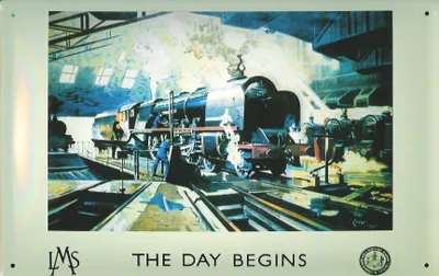 Produktbild von Blechschild Nostalgieschild Eisenbahn England Lokomotive The Day Begins