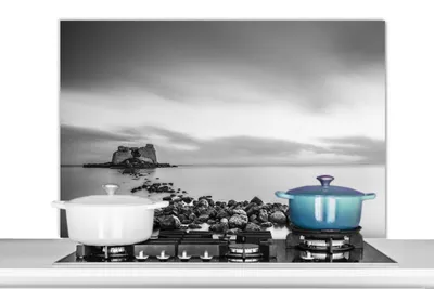 Obrázok produktu pre MuchoWow® Splashback Kuchyňa - Kuchynský backsplash - Ochrana steny pre sporák a drez Kamene vo vode čierna a biela 100x65cm Alu-Dibond (alternatíva k