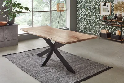 Produktbild von Refurbished Möbelretoure Esstisch Baumkante Akazie Natur 220 x 100 cm schwarz TABEA