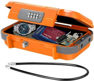 Image de Mini-coffre-fort étanche avec serrure à combinaison, orange, portable