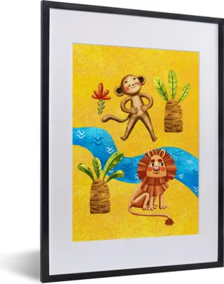 Produktbild von MuchoWow® MuchoWow® Gerahmtes Poster Affe - Löwe - Palme - Wasser 30x40 cm - Poster mit zchwarzem Bilderrahmen - Wandposter Schlafzimmer