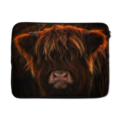 Produktbild von MuchoWow® Laptop Hülle 15 Zoll Schottischer Highlander - Kuh - Schwarz - Porträt Laptoptasche - Laptoptasche - Sleeve - Rundum-Schutz