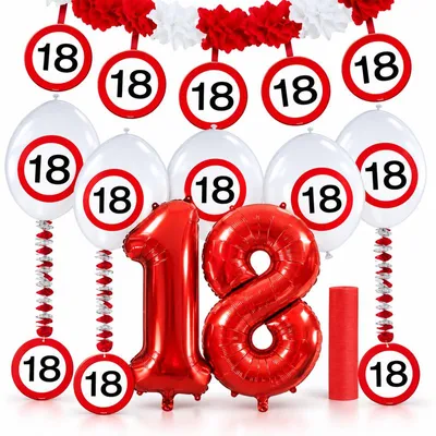Produktbild von 18. Geburtstag Verkehrsschild Party Deko Set rot weiß Mann Frau