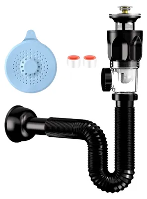 Produktbild von Ablaufsystem für Waschbecken, flexibler Ablaufschlauch und Pop-Up-Filter, geruchsdichter Siphon für Badezimmerwaschbecken