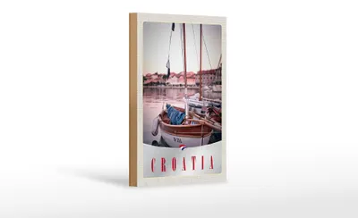 Produktbild von Holzschild Reise 12x18 cm Kroatien Boote Stadt Meer Urlaub