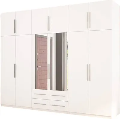 Produktbild von Meblast | Moderner Kleiderschrank mit Spiegel 300x240 cm - Schlafzimmerschrank mit Kleiderstange, Schubladen & Ablagen | Weiß, Praktisch, Garderobe