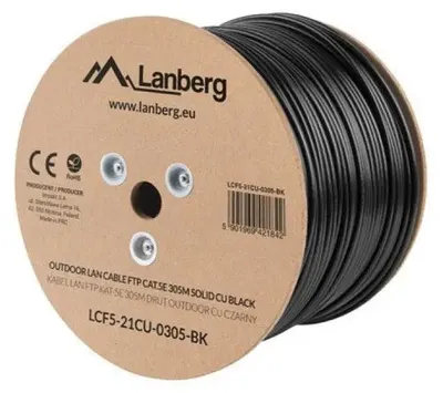 Zdjęcie produktu dla Lanberg LCF5-21CU-0305-BK, 305 m, Cat5e, F/UTP (FTP), Czarny
