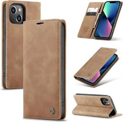 Produktbild von König Design Hülle kompatibel mit iPhone 14 Plus Kunstleder Handyhülle - Handy Case Braun