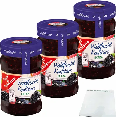 Produktbild von Gut & Günstig Waldfrucht Konfitüre extra mit 50% Frucht 3er Pack (3x450g Glas) + usy Block