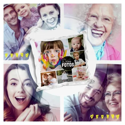 Produktbild von Kissen mit Fotocollage selbst gestalten - 6 Fotos personalisieren - Geschenk für Freunde und Familie | Weiß, flauschig, inkl. Kissenfüllung, 40x40cm
